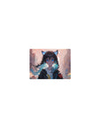 14x10 inches classic anime girl mouse pad with cat-ear cutie, teal-tipped hair, pastel city backdrop.