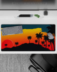 32x16 inches mouse pad with a sunset lake landscape, blending deep oranges and greens to create a warm, retro-futuristic vibe over the mountains.