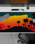 40x20 inches mouse pad showcasing a sunset lake landscape with deep oranges and greens, perfect for lovers of artistic, retro-futuristic landscapes.