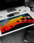 Large 40x20 inches mouse pad with a sunset lake landscape, featuring deep oranges and greens for a warm, tranquil contrast as the sun sets over mountains.