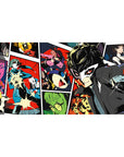 Persona 5 desk pad 40x20 inches featuring Joker, Mona, and Futaba in vibrant comic style with bold colors and dynamic action.