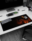 Dark and intense design on 36x16 desk pad with glowing eyes for fans of fear and strength themes