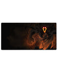 Fiery figure mouse pad 32x16 with eerie glowing eyes and shadowy presence for dynamic gaming sessions