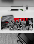 Intense 32x12 desk mat features Giorno and the Gang's bold contrasts for JoJo's Bizarre Adventure fans