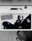 32x16 inches mouse pad with Noelle Silva design, blending black-and-white contrast with silver highlights for a graceful, powerful anime aesthetic.