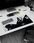 Modern 32x16 inches mouse pad featuring Noelle Silva design, with a striking black-and-white contrast and silver highlights for an elegant touch.