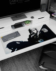 Artistic 36x16 inches mouse pad featuring Noelle Silva design, with black-and-white contrast and silver highlights, symbolizing nobility and strength.