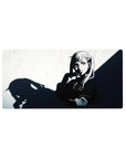 Mouse pad featuring Noelle Silva design, 32x16 inches, with black-and-white contrast and elegant silver highlights for a refined anime look.