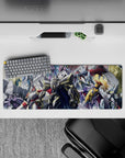 32x12 inches anime mouse pad in gold, black, white and royal purple with dramatic, high-contrast action.