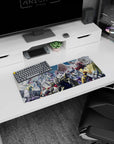 28x12 inches anime mouse pad showing towering mecha with capes facing dragon-like beasts in combat.