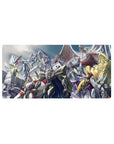 32x16 inches anime mouse pad featuring armored mecha and dragon-like beasts in a dramatic battlefield scene.