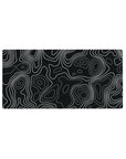 Mouse pad featuring black and white topographic lines in the Monochrome Contour Flow design, 32x16 inches, perfect for adding minimalist elegance to your workspace.