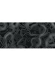 Monochrome Contour Flow desk pad featuring sleek black and white topographic patterns, 36x16 inches, perfect for adding dynamic sophistication to your desk.