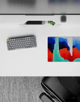 Small-sized 14x10 desk mat with abstract design adds bold, artistic energy to any desk or workspace
