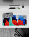 Compact 28x12 desk mat highlights blue, red, and green hues for immersive creative vibes