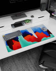 Creative energy design on 32x16 desk mat brings Abstract Swirl's vibrant aesthetic to life vividly