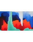 Abstract Swirl Desk Mat 40x20 featuring bold blue, red, and green swirls for vibrant modern style