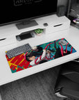 Artistic 32x12 inches mouse pad showcasing Yoru, with red tendrils and golden eyes for an action-packed, intense anime design.