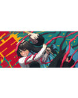 Mouse pad featuring Yoru, 36x16 inches, with golden eyes, red tendrils, and raw carnage for a dynamic, powerful design.