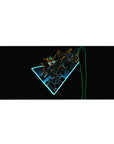 36x16 inches anime desk pad with Wing Gundam Zero neon line art on black, sharp triangle frame.