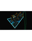 40x20 inches anime desk pad with Wing Gundam Zero in neon line art on black, sharp triangle frame.