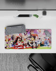 28x12 inches anime girl mouse pad in pink and soft purple, lively magical spring picnic vibe.