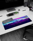 Adventure-inspired 32x12 mouse pad with firewatch tower, twilight sky, and mountains for a stunning, nature-filled workspace design