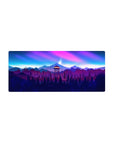 Firewatch tower 28x12 mouse pad with vivid twilight sky in pinks, purples, and blues, set over mountains and trees for an adventurous touch