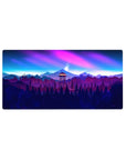 Firewatch tower 32x16 mouse pad with a twilight sky, pinks, purples, and blues, set over mountains and trees for a wilderness-inspired design