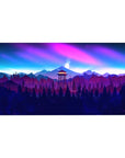 Firewatch tower 40x20 desk pad featuring a vivid twilight sky with pinks, purples, and blues over mountains and trees for a scenic wilderness vibe