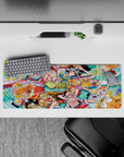 32x12 inches mouse pad with the Straw Hat Pirates from One Piece, showcasing their fun and joyful energy in a colorful scene with bubbles and animals.