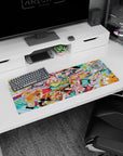 Artistic 32x12 inches mouse pad with the Straw Hat Pirates from One Piece, blending playful fun and colorful energy with bubbles and animals.