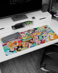 Artistic 36x16 inches desk pad with the Straw Hat Pirates from One Piece, showcasing their playful spirit surrounded by bubbles and adorable animals.