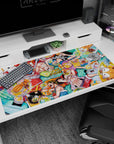 Large 40x20 inches desk pad featuring the Straw Hat Pirates from One Piece, surrounded by bubbles and adorable animals, bringing joy to your workspace.