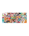 Mouse pad featuring the Straw Hat Pirates from One Piece, 28x12 inches, in a whimsical scene with bubbles and adorable animals.