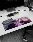 32x12 inches Naruto Uzumaki mouse pad, locked-in stare mid hand-sign, Leaf Village headband, mission energy.