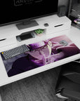 Naruto Uzumaki mid hand-sign, intense gaze, Leaf Village headband anime desk pad 36x16 inches.