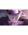 40x20 inches anime desk pad with Naruto hand-sign pose, Leaf headband, starry purple glow.