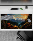 32x16 inches mouse pad with cozy cabin view, blending mountains, river valley, and sunset for a peaceful, serene workspace.