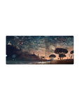 Anime mouse pad 28x12 inches with a girl by reflective water, power lines, and a summer sunset sky.