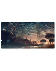 32x16 inches anime mouse pad with a girl by reflective water, grassy hill, and towering power lines.
