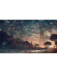 Anime desk pad 40x20 inches with a girl on a grassy hill by reflective water and power lines.
