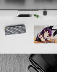 Pastel dreamy 14x10 inches anime mouse pad, cozy soft light with violet hair and bright blue eyes.