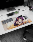 32x16 inches anime girl mouse pad showing violet-haired bunny girl leaning over a warm wooden desk.
