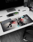 Artistic 36x16 inches mouse pad featuring Tokyo Ghoul design, with glowing ghoul eyes and haunting shadows for a chilling, yet beautiful effect.