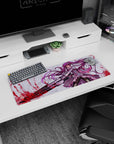 Small but impactful 32x12 mouse pad showcases anime-inspired power with striking contrasts and fierce elegance