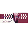 Compact 32x12 inches mouse pad with Zero Two from Darling in the Franxx, exuding confidence and striking colors in a bold design.