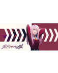 Desk pad with Zero Two from Darling in the Franxx, 36x16 inches, highlighting her striking pose and vibrant colors for a bold design.