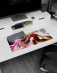 28x12 inches anime mouse pad showing a snarling brawler and a red-shorts rival mid-punch, hair whipping.