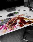 40x20 inches anime desk pad showing two muscular brawlers colliding, one snarling, one in red shorts.